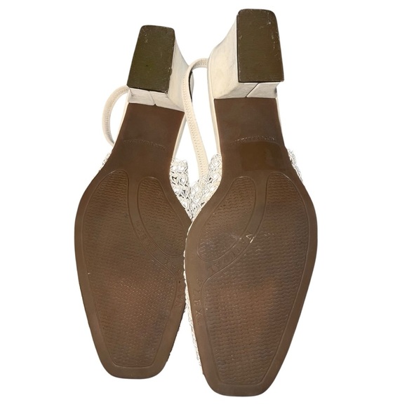 Naturalizer Cream Mules Weaved Crocheted Cushioned Footbed Block Heel 9 Wide - Picture 2 of 7